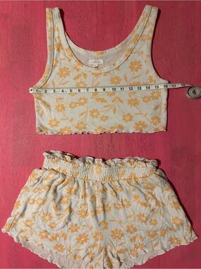 Colsie White Tank & Shorts Sleep Set with Yellow Floral Print